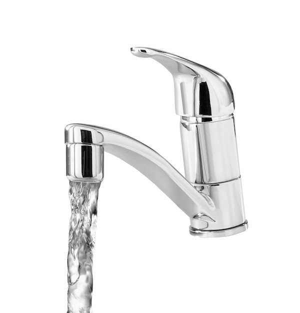 Photo closeup of watersupply faucet isolated on white background