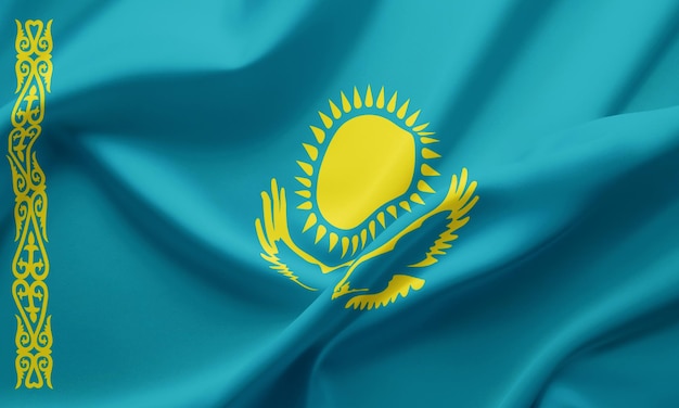 Фото Крупный кадр размахивания флагом казахстана