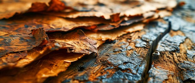 Photo closeup of weathered tree bark peeling off to reveal the intricate textures and patterns of aged wood