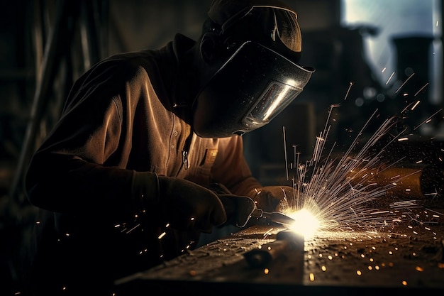 A closeup of a welder's torch as sparks fly