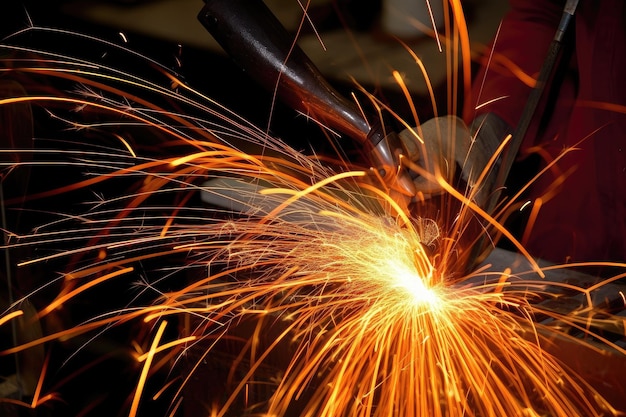 Closeup of welding flame with sparks flying