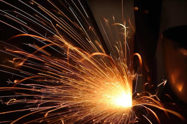 Closeup of welding flame with sparks flying