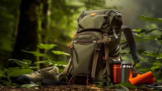 Photo closeup of a wellworn hiking backpack filled with essential tourist accessories for an adventure generative ai chaos 30 ar 169 sref httpssmjrunkuqieo9w2lk job id 229fafa7e1e84389bb429f073a8a9ee1