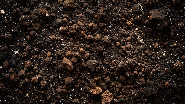 湿った土と小石のクローズアップ 豊かな自然のテクスチャ 背景と自然の要素に最適 肥沃さと成長を表す土色 AI