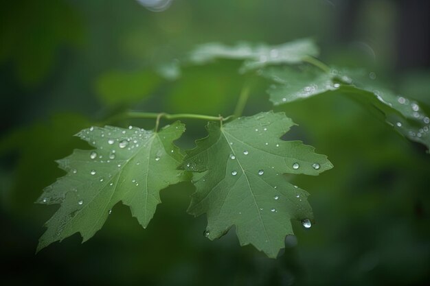 a closeup of wet textured leaves in a dewy morning in the forest