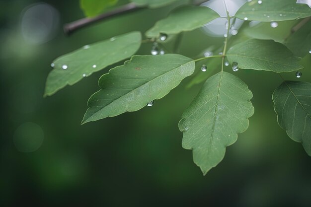 a closeup of wet textured leaves in a dewy morning in the forest