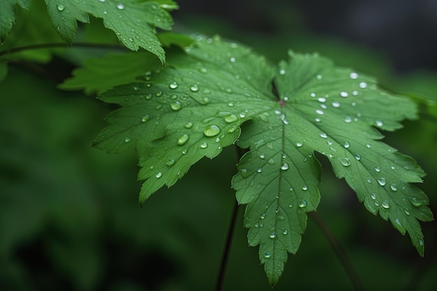 a closeup of wet textured leaves in a dewy morning in the forest