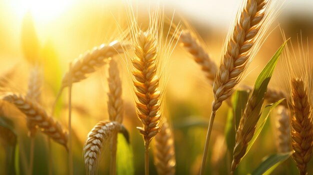 Closeup of wheat ears against the background of a wheat field