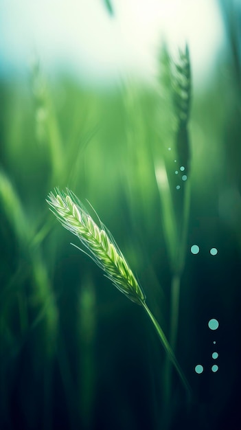 Closeup of wheat in a green field