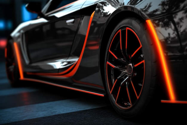 Closeup of the wheel of a sports car