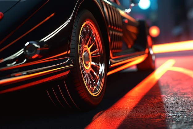 Closeup of the wheel of a sports car