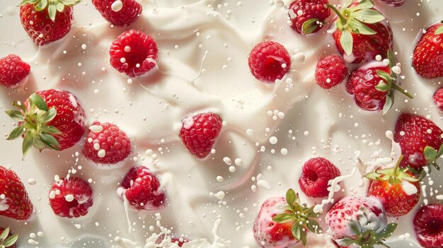 Closeup of whipped cream and strawberries