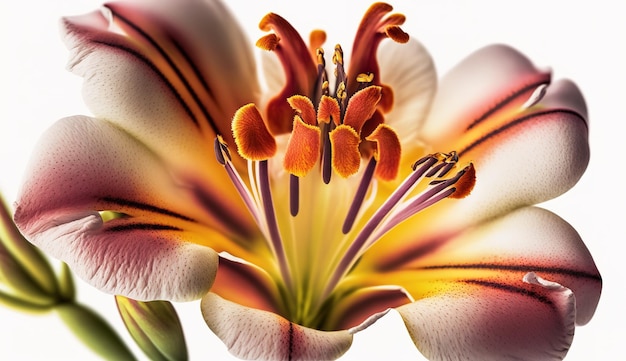 Closeup of a white alstroemeria bloom showing its stamens