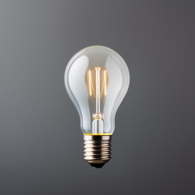 CloseUp of White Bulb on Grey Background with Copy Space