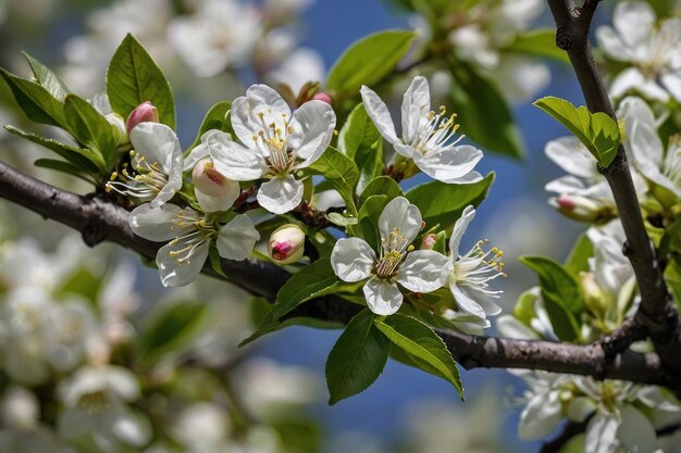 白い桜の花が木にくクローズアップ