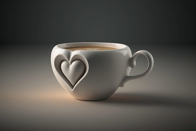 A CloseUp of a White Coffee Cup with a Heart Generative Ai