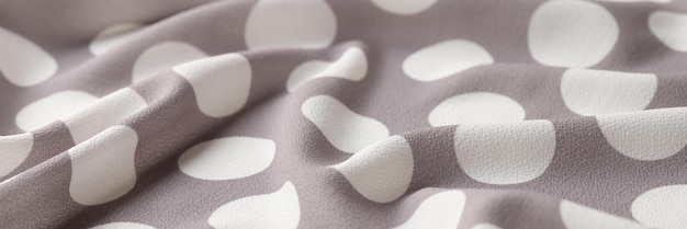 Closeup of white and grey polka dot fabric textured background wavy cloth with white dots