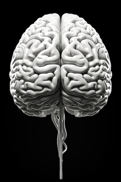 Closeup of a white human brain on a black background 3D