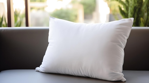 Closeup white pillow on fabric sofa selective focus Generative AI