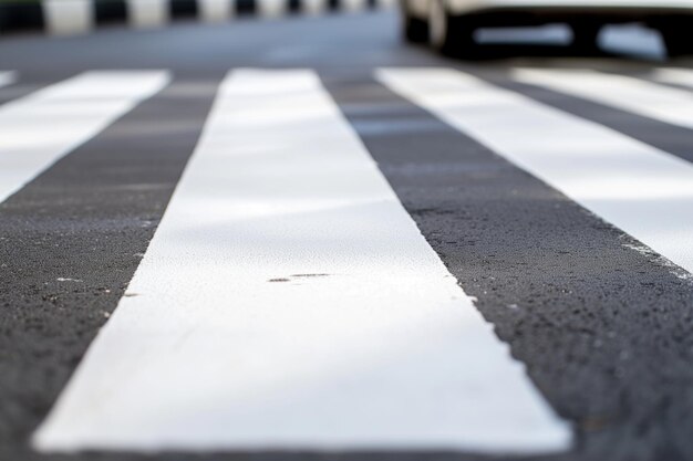 Foto close-up di marcature stradali bianche e pneumatici per auto