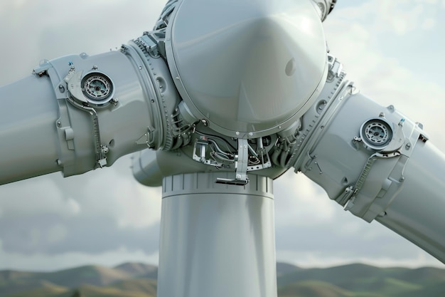 A closeup of a windmill generator demonstrating the power and beauty of renewable energy