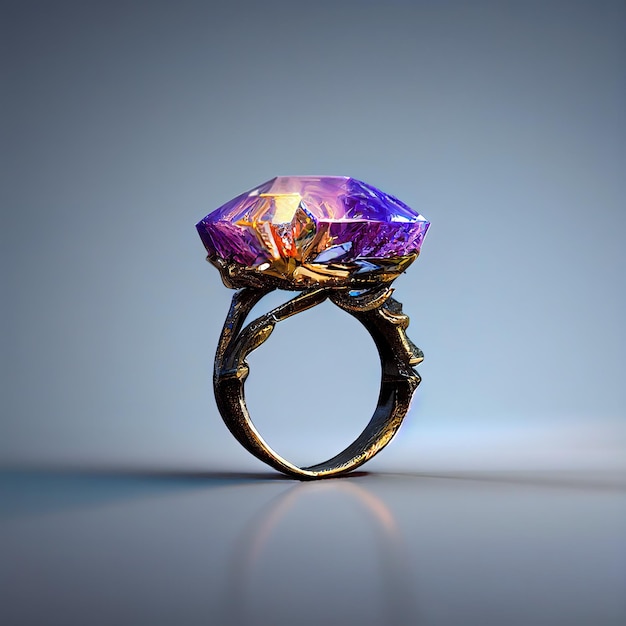 Closeup with an engagement ring The ring of power A crystal ring with a semiprecious stone An artistic illustration with an expensive jewelry 3d style