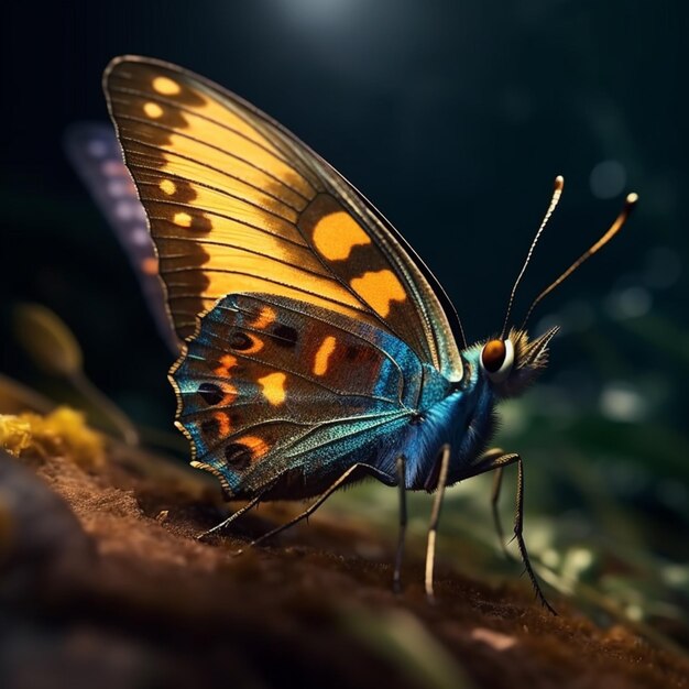 A CloseUp with a multi colored Butterfly Resting on a Leaf generated by AI