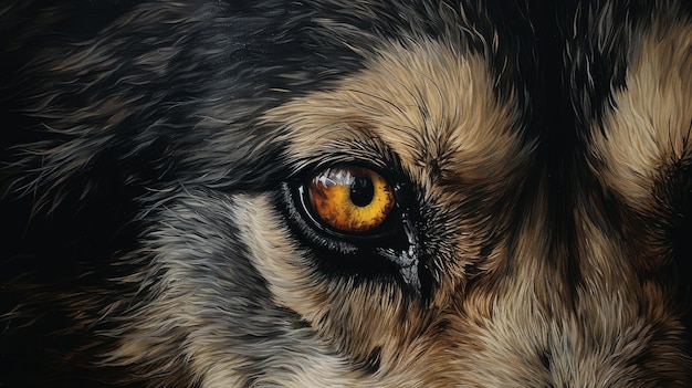 Closeup of a wolf's eyes and snout as it emits a haunting howl evoking a sense of primal energy