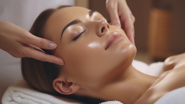 CloseUp of Woman Having Face Massage in the Beauty Salon AI Generated