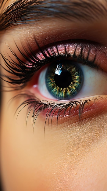 Closeup of a woman's eye with dramatic lashes black eyeline and professional makeup Generative AI