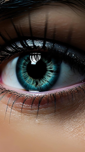 Близкий взгляд на женский глаз с драматическими ресницами черная линия глаз и профессиональный макияж Генеративный ИИ