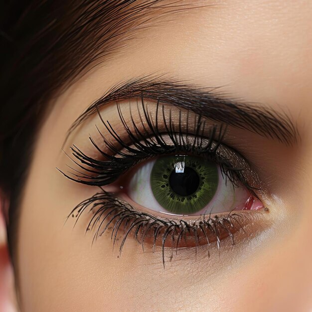 Closeup of woman's green eyes with smoky eye makeup