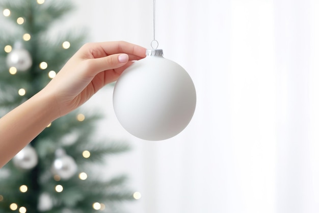 CloseUp of Woman's Hand on Christmas Tree