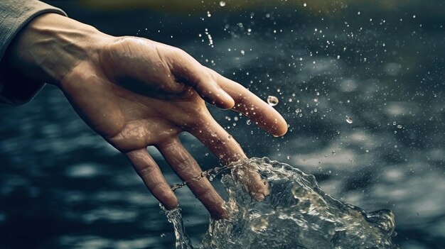 水生成 AI に手を伸ばす女性の手のクローズアップ