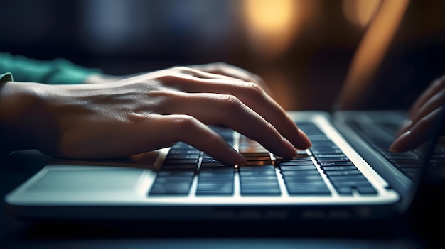 Closeup of a woman's hands typing on a laptop Generative AI