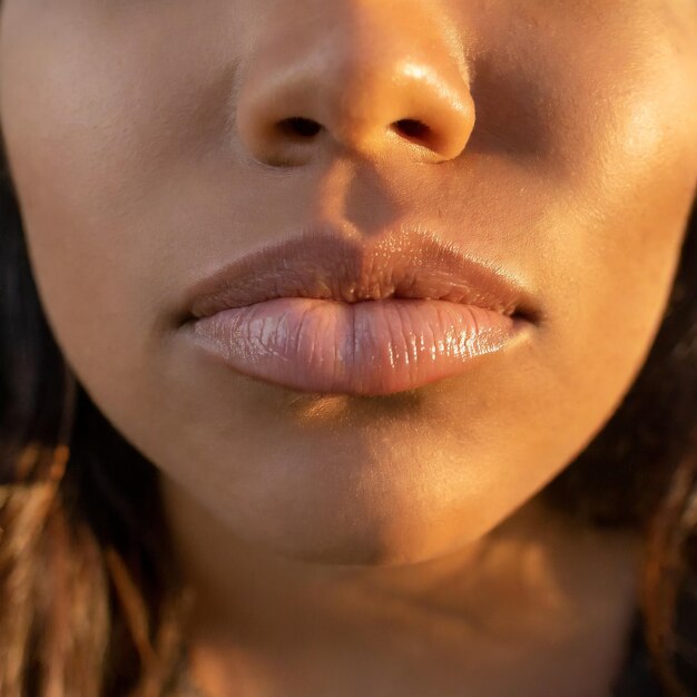 Photo a closeup of a woman's lips her lips are plump and hydrated with a natural rosy tint