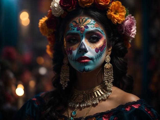 Closeup of Woman sugar skull makeup