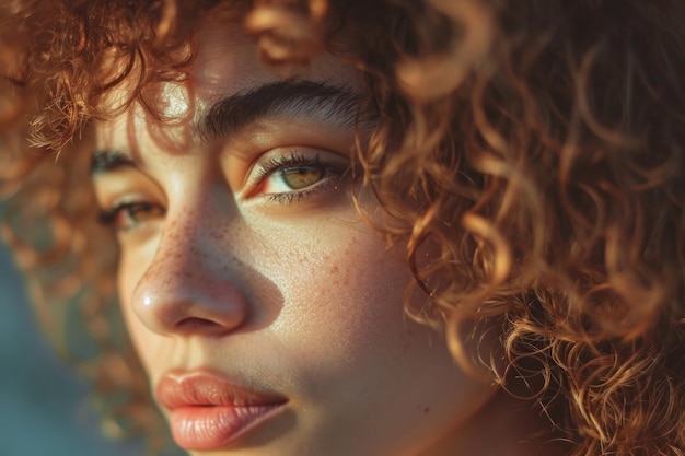 Closeup Of Woman With Curly Hair Promotes Selfconfidence