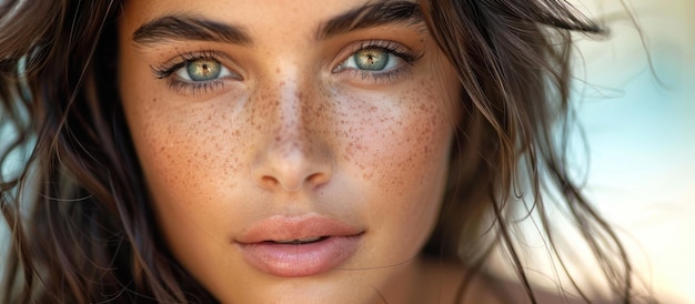 Photo closeup of woman with freckles