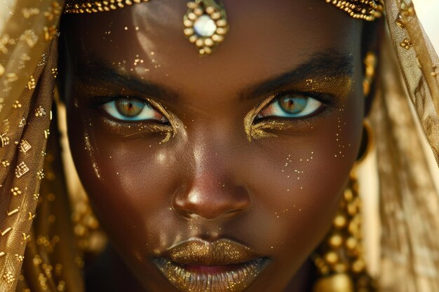 CloseUp of Woman With Gold Makeup