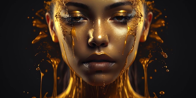 Photo closeup of woman with liquid gold on her body generative ai