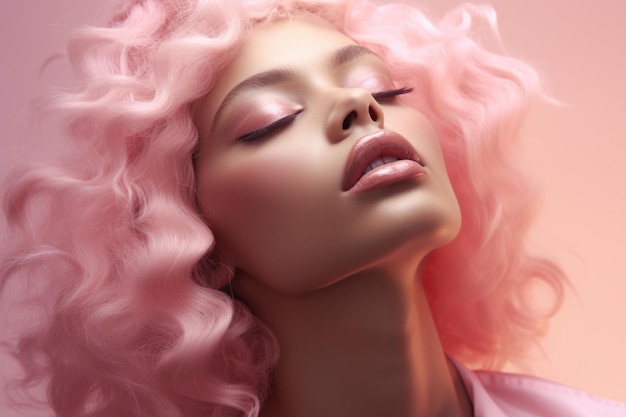 Крупный план женщины с розовыми волосами