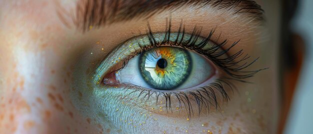 A closeup of a woman39s eye with a visual effect isolated on a white background