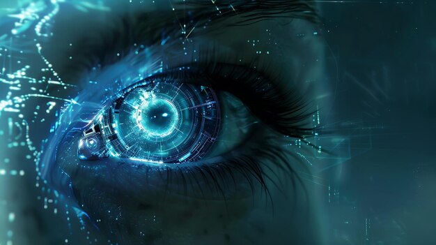 Photo a closeup of a womans eye with a futuristic digital interface