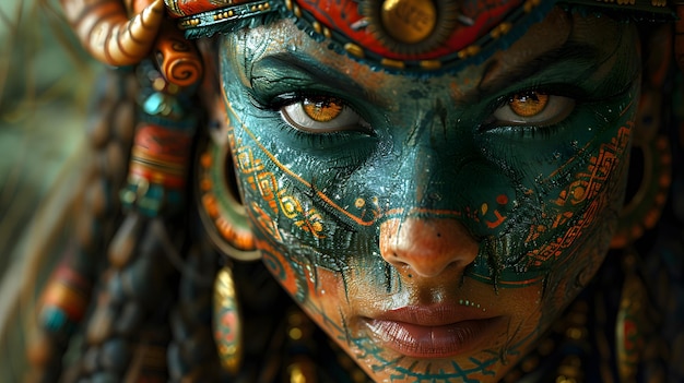 Photo closeup of a womans eyelash adaptation wearing colorful mask at art event