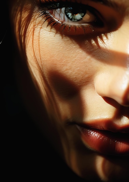 closeup womans face shadow portrait young woman business products supplies sun shining thoughtful