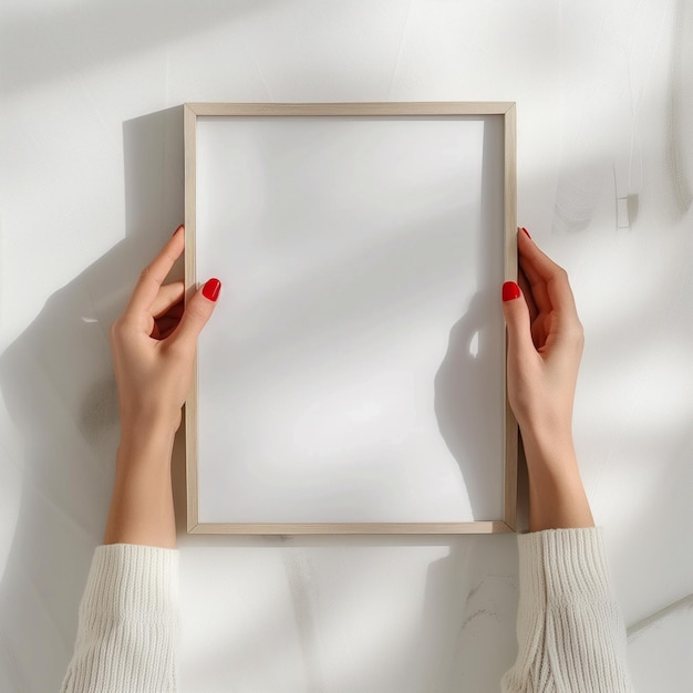 CloseUp of Womans Hands with Red Nail Polish Holding a Glowing Light Mockup