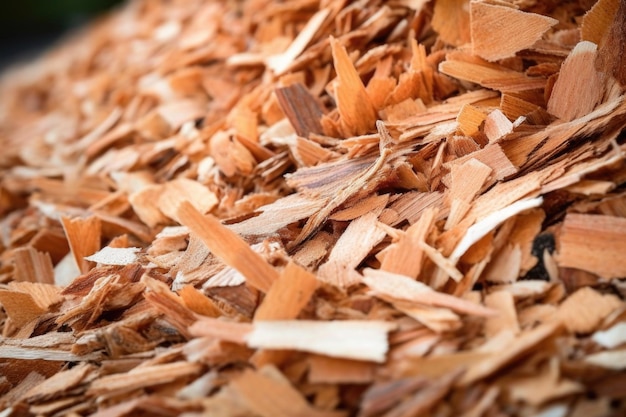 Closeup of wood chips for paper production created with generative ai