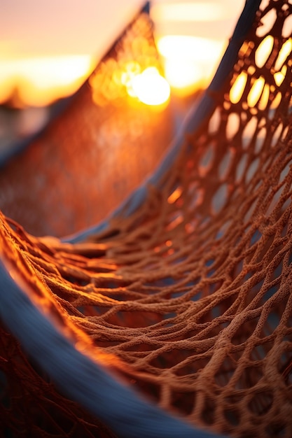 Closeup of a woven hammock at sunset AI generated