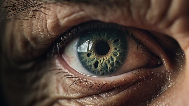 A closeup of the wrinkled aged eye of an older individual Generative Ai